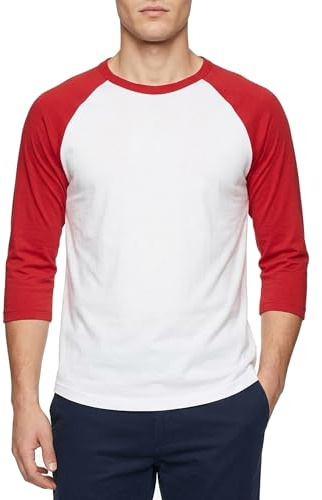 Baseballtröja för män, 3/4-ärmar, bomull, avslappnad, jersey, raglan, Röd/vit, XL