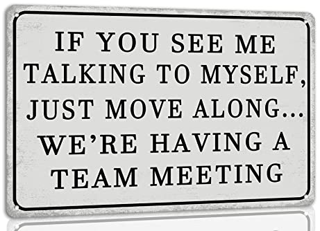 Panneau de bureau amusant – « If You See Me Talking to Myself, Just Move Alone, We're Having a Team Meeting » – Accessoire de porte de bureau et décoration murale – 20,3 x 30,5 cm