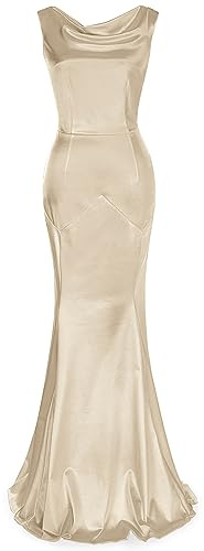 MUXXN Women's Sleeveless Crew Neck Satin Maxi Cocktail Wedding Guest Long Evening Dress Champagne M