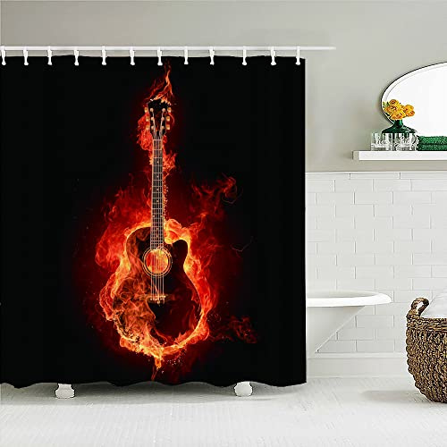 VEKETE Música Rock Guitarra Cortinas De Ducha Cortinas De Baño Modernas Decoración Impresa En 3D Cortina De Baño De Tela Impermeable,10,Su Imagen/Foto