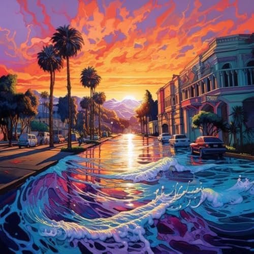 adrium Acryl-Bild 60 x 60 cm: Sonnenuntergang in San Diego, Kalifornien, USA. Digitale Zeichnung. (204811240)