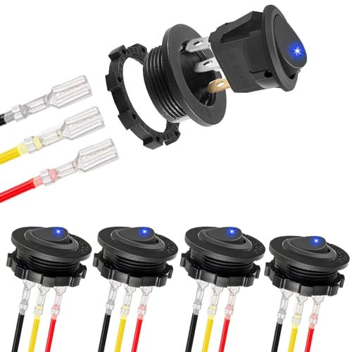 RUNCCI-YUN 5pcs 12V-24VDC Impermeabile Interruttore a Bilanciere,Rotondo Auto Interruttore 12V, interruttori a levetta LED blu SPST 3 Pin 2 Posizioni ON/OFF con custodia Connettore filo