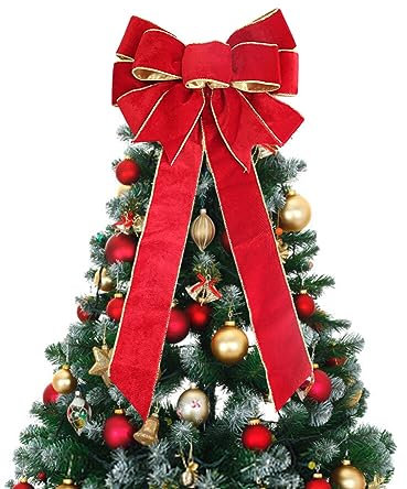 ISKAEN Weihnachtsbaumspitze Schleife Große Weihnachtsschleifen Glitzer Weihnachten Band Schleife Rote Bogen Satinband Schleifen Ornamente Weihnachtsbaumdekorationen Türdekoration Partyzubehör
