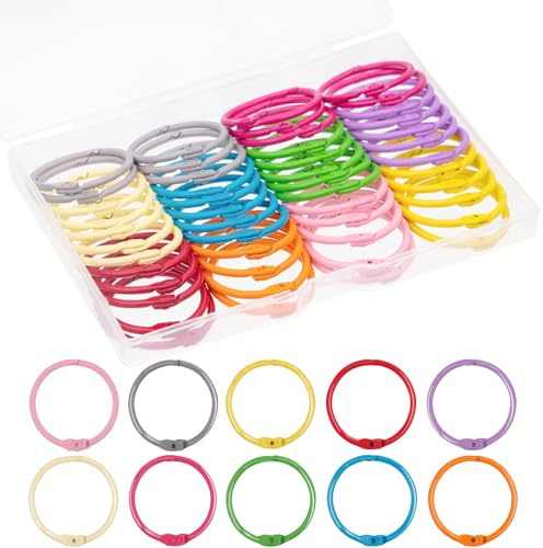 AKONEGE 50Pcs Metal Binder Rings 30mm/1.2 Inch Multicolor Loose Leaf Book Rings for Index Cards, Flash Cards, Papers, Keyrings, School, Office, Home -10 Colors