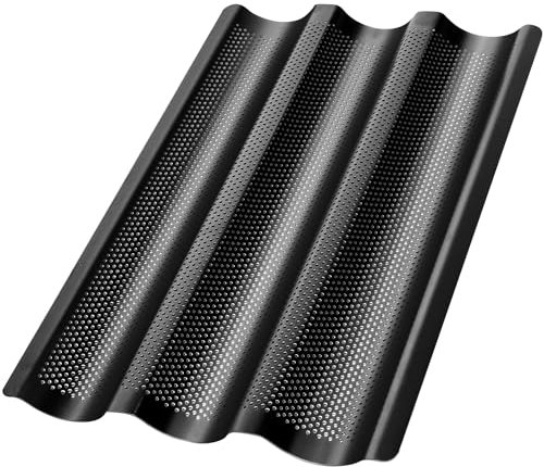 Hotec 3 Rejillas Baguettes con Moldes Para Pan, ideal como molde para baguette, bandejas horno,bandeja horno,Moldes para pan francés y baguettes (38 x 24,5 cm)