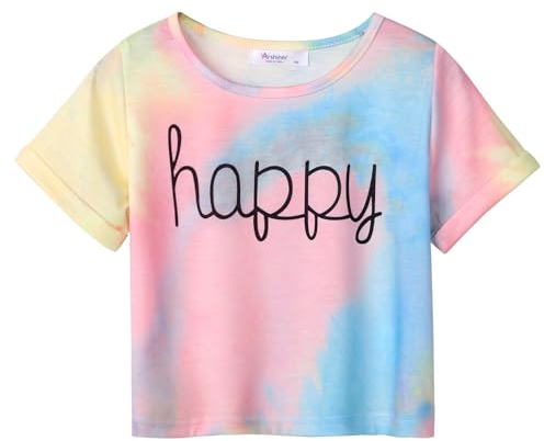 Arshiner Filles T-Shirts Manches Courtes Batik Enfants été Shirts Tops Sport Décontracté Mode Basic Tshirt pour Fille 11-12 Ans