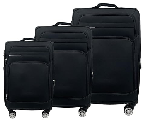 MY TRAVEL BAG Stoff Reisekoffer Trolley Erweiterbar mit Zwillingsrollen (M/L/XL/XXL oder 4er Set) Weichgepäck (Schwarz, 3er Set)