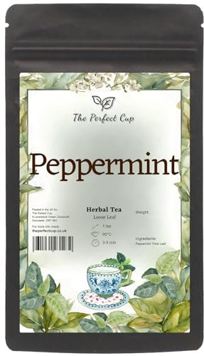 Peppermint Tea Loose Leaf Herbal Tea (50g) Mint Leaves Pure Natural Fresh Dried Herb Full of Flavour Aromatic Soothing Calming Decaffeinated Closed in Dark Resealable Reusable Pouch