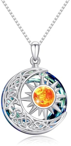 PARYFO Luna sole collana in argento sterling 925 con cristallo ambra sole ciondolo luna gioielli per donne ragazze