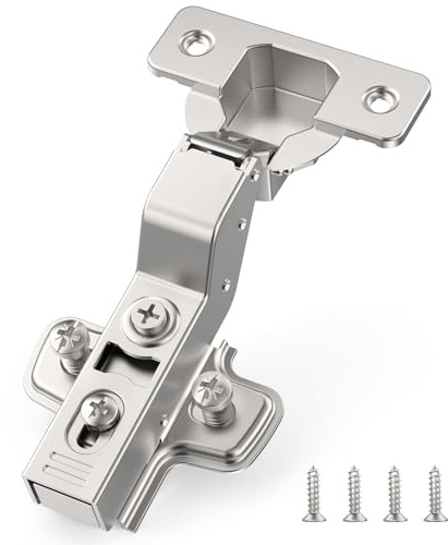 Furniware 2 Pack 3D Inset Soft Close Concealed Cabinet Hinge, Hidden Frameless Door, Stop at 45°-105°, Self Closing, Stain Nickel, Clip On, Euro Stainless Steel Hinges for Kitchen Cupboard