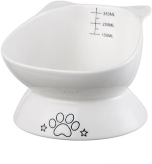 Katzennapf, erhöhter Keramik-Katzenfutternapf mit klarer Skala, erhöhter geneigter Katzennapf für Indoor-Katzen, kleine Hunde, dicke Katze, Weiß (Weiß)