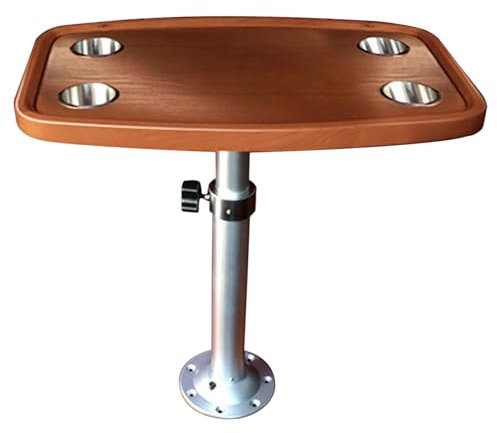 WPWSDWMX Hubtisch Wohnwagen, Abnehmbare Tischplatte 24 X 16 X 0,8 cm, Tischsockelhalterung für Wohnmobile, 4 Getränkehalter aus Edelstahl, Zylindrische Tischbeine für Wohnmobile 51–81 cm(Brown)