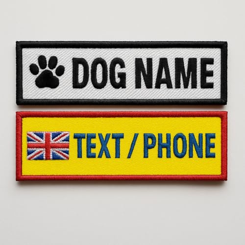 2 Pack Personalised Embroidered Name Hook Fastening Patch Compatible with Belababy Vests/Harnesses Dog Marking, Name, Identification, Attachable Embroidered Patches (Custom Colour, Small)