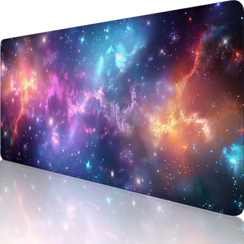 Lila Mauspad XXL 800 x 300, Erweiterte Groß Mousepad Milchstraße, Wasserfest Schreibtischunterlage Vernähte Kanten Design, Mouse Pad mit rutschfeste Gummibasis für Pc Büro Deko, Männer Geschenke 9-D