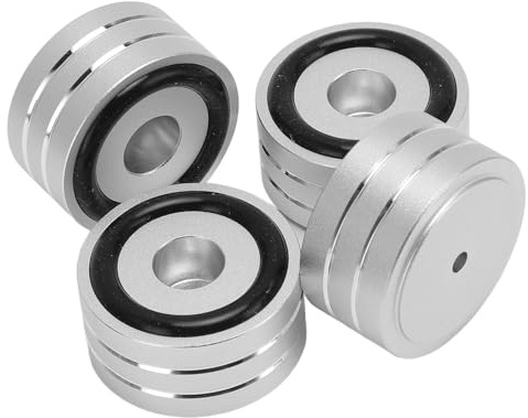 Aluminium-Isolationsfüße für Lautsprecher, Vibrationsdämpfende Pads. Vielseitig Einsetzbar, Geeignet für CD-, DVD-Player, Plattenspieler mit Gummiringen und Schrauben (Silver)
