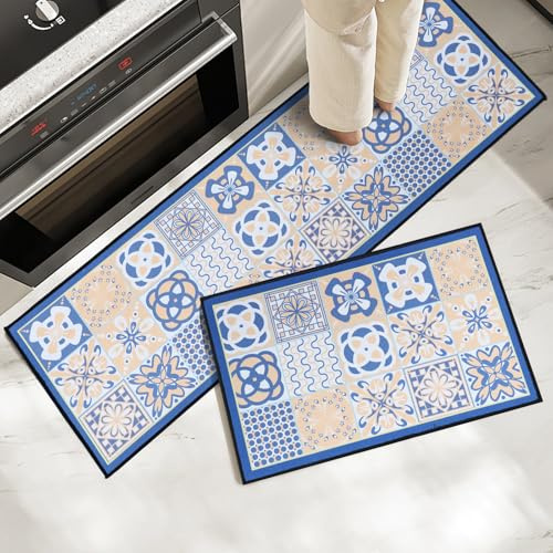 7VSTOHS 2 pièces Tapis Cuisine, Tapis de Cuisine Lavable, Absorbe l'eau et l'huile Tapis de Cuisine, pour Couloir, Salle à Manger, Entrée et Tapis de Porte, 40x60 + 40x120 cm