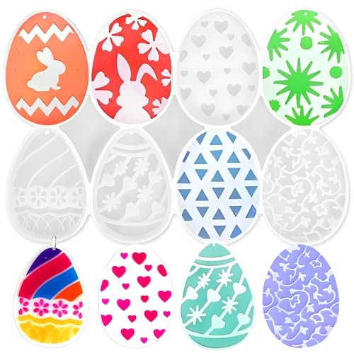 Stampo Silicone Pasqua,Uova di Pasqua Decorative Giocattoli Bambini,Resina Epossidica Kit Uovo di Silicone,Stampo in Silicone Pasquale Decorazione Pendente Artigianale Pasquale DIY Fatta Mano 8 Style