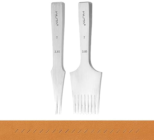 WUTA Französischer Leder Locher Werkzeug, Professionelle Komplett Schnellarbeitsstahl Zinken Stanze, Flache Leder Stanzwerkzeug(Vorderseite 3.85mm 2+8 Zähne)