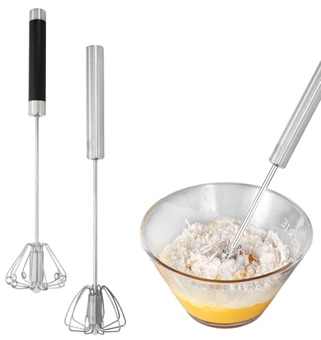 Fouet 2 Pièces Simple Automatique Fouet à Main Semi-Automatique en Acier Inoxydable Batteur Push Mixeur Rotatif Fouet Ballon Cuisine pour Mélanger Batteur Mousseur Mélangeur
