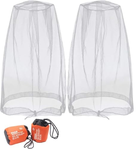 Ducclucc Breathable Mosquito Head Net Head Bug Net for Hat Fits Most Sizes of Hats (2pcs, 47.2 L x 23.6 W, Light Grey)