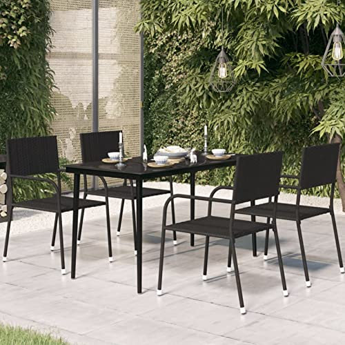 LAPOOH Garten-Esstisch, Tisch Balkon, Gartentisch, Balkontisch, Küchentisch, Terrassentisch, Garden Table, Schwarz 140x70x74 cm Stahl und Glas