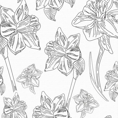 LZH-LP Papier Peint Autocollant, 44x500CM Croquis Noir Blanc Jonquilles Papier Contact Décoller Coller Vinyle Film Décoratif Amovible pour Armoires Murales