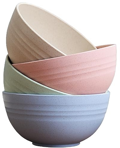 LIVELYPET Juego de 4 cuencos irrompibles para cereales, ensaladeras de plástico, aptas para lavavajillas y microondas, cuencos ligeros y reutilizables para sopa de fideos de arroz, aperitivos