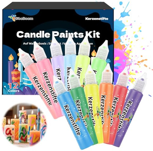 YUFFQOPC 12 Stück Kerzenstifte,30ml Wachsstifte für Kerzen,Kerzen Bemalen Set für Verzieren,Gestalten,Bemalen von Kerzen,DIY Projekte(12 Farben)