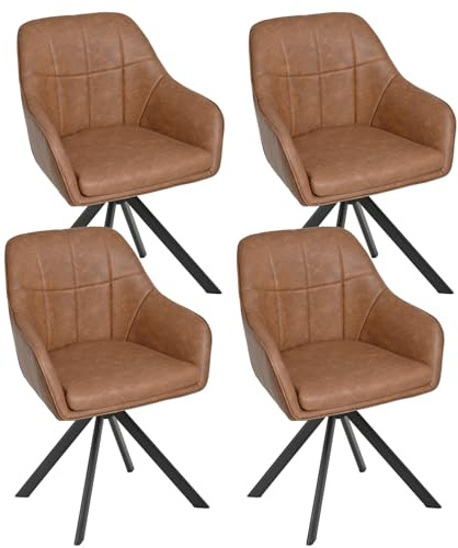Goeurvant 360° Swivel Dining Chairs, Ergonomic Designed Chairs with Armrests and Metal Legs for Apartment, Dining Room, Kitchen, Study, Vanity, Office, Set of 4, Brown PU Leather