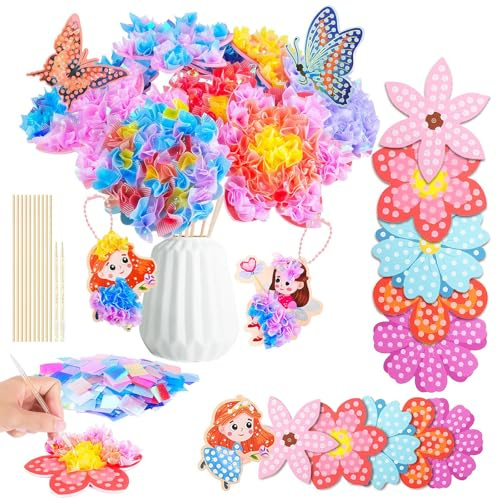 QITIXI:OU Bastelset Kinder ab 4-12 Jahre - Blumenstrauß mit Pailletten Kreativ Set für Kinder - Geschenke für Mädchen Spielzeug - Kindergeburtstag Blumen Bastelkoffer Blumenstrauß (ohne Vase) (B)