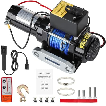 ISINEVER Elektrische seilwinde 12V 2041kg / 4500lbs, Motorwinde Seilzug Elektrowinde 1,4kW Motor, mit Dyneema-Seil, Funk & Kabel Fernbedienung, Wasserdicht, Seilfenster, für UTV, SUV, Boot, Anhänger