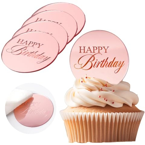 Happy Birthday Cake Topper, 20 Stück Tortendeko Geburtstag, Acryl Kuchen Deko Geburtstag, Spiegel Cupcakes Deko für Geburtstagsparty, Babyparty, DIY (B)