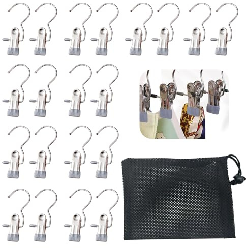 YSDINK Wäsche Haken Set,20 Stück rutschfeste Kleiderbügel Clips mit 360° Drehbarkeit, Metall Stiefelaufhänger für Schrank, geeignet für Hosen, Schuhe, Handtücher und Socken (Grau)