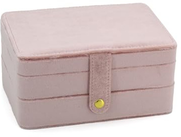 Schmuckkästchen, kleiner Reise-Schmuck-Organisator, tragbarer Schmuckkoffer für Frauen, Mädchen, Geschenk, doppelte Lagen PU-Leder-Schmuckhalter für Ringe, Ohrringe, Halsketten - Pink(velvet)