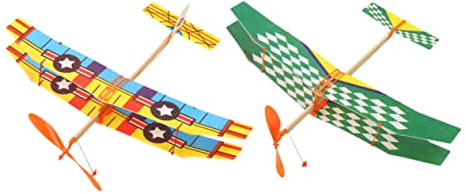 minkissy Biplane Glider Plane Model Educational Assemble Aircraft Toy for Boys and Girls Foam Rubber Band Powered Flying Toy 2pcs Random Pattern for Outdoor Play