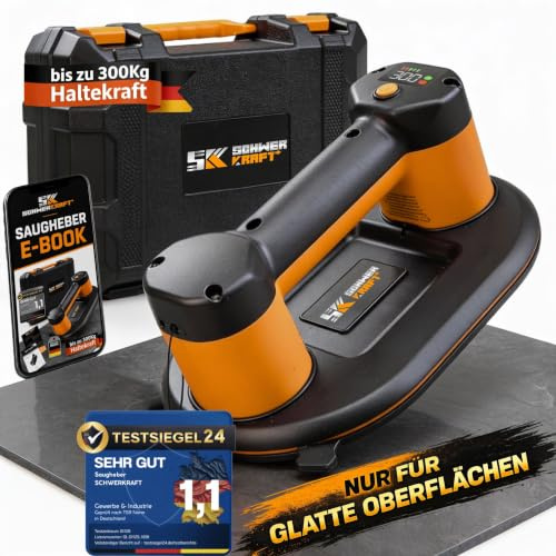 Akku Saugheber Fliesen - Premium Plattenheber 300kg Haltekraft Fliesenheber | Elektrischer Vakuumsauger für Glas, Fliesen und glatte Platten – Saugnapf mit automatischem Unterdruck für sicheren Halt