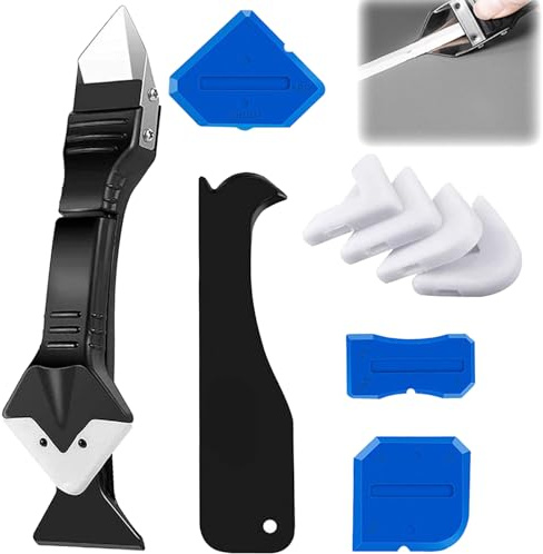 Outils de l'enlève Joint 3 en 1,Enlever Joint Silicone kit de Lisseur de Silicone Grattoir à Coulis,Enlève Joint Silicone avec lisseur de joints, buses d'étanchéité pour cuisine, salle de bain, sol.