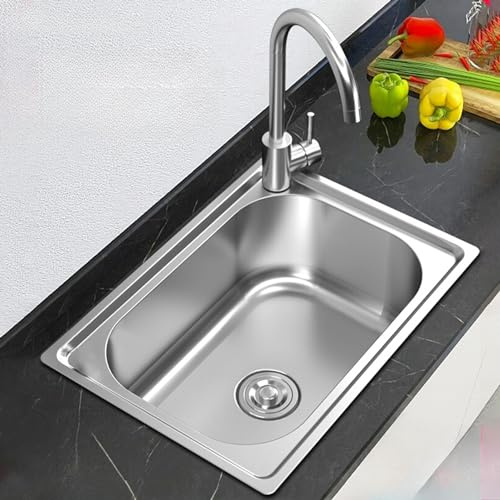 Lavello da Cucina in Acciaio Inossidabile con Rubinetto, lavello da Cucina sottotop a Una Vasca, lavamani, per Installazione sottotop e a Filo, Facile Installazione