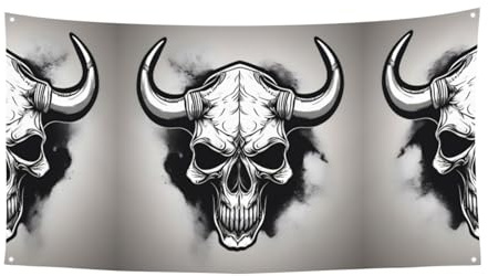 Cartel decorativo con estampado de calavera de toro para interiores y exteriores, con 4 ojales de metal, crea ambiente festivo