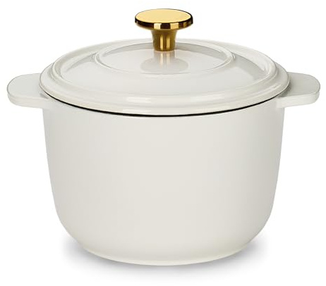 CAROTE 2QT Enameled Cast Iron Dutch Oven Pot with Lid, Mini Round Dutch Oven for Small Sourdough Bread, Stews, Soups, Sauces, Beans, Rice, Serves 1-2, Dual Handles, Healthy & Non-Toxic, All Stovetop Compatible, Oven Safe up to 500° F, White