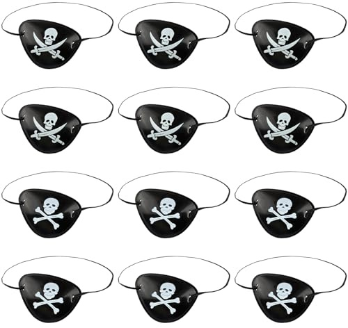 zhufubao 12 Stück Augenklappe Pirat, 2 Arten Von Stilen Totenkopf Eye Patches, 3D Kunststoff Augenmaske, Augenklappe Pirat Kinder für Weihnachtstag, Allerheiligen, Piraten-Mottopartys