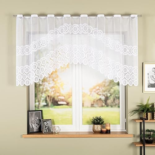 Gardinen Vorhangen Weiß Jacquard 400x160 cm (BxH) Fertiggardine Udine Mit Bogen Moderne Gardine Für Wohnzimmer Küche Scheibengardine Bistrogardine