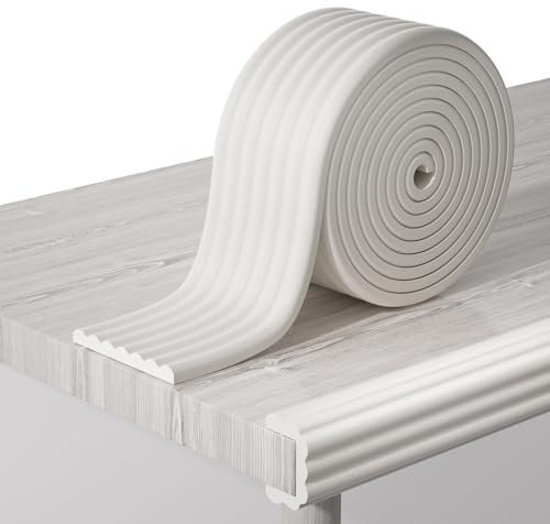 QYV Corner Protector Baby, 16.5FT 0.32''Th W-Shape Edge Protector for Baby Proofing 3.2'' Wide Foam Fireplace Cushion Pre-Taped Safety Guard Bumper Pad for Furniture Wall Stair Door (White)