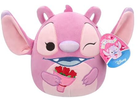 Squishmallows SQDI01883 – Disney alla hjärtans dag söm, ängel med bukett 20 cm, officiell jazwares-plysch, supermjukt gosedjur