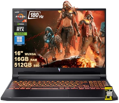 acer Nitro V 16 AI Gaming Laptop 16 WUXGA IPS 180Hz AMD 6-core Ryzen 5 240 16GB DDR5 512GB SSD GeForce RTX 5050 (Up to 421 AI Tops) Backlit Wi-Fi6E Type-C Win11Pro w/ICP Hub