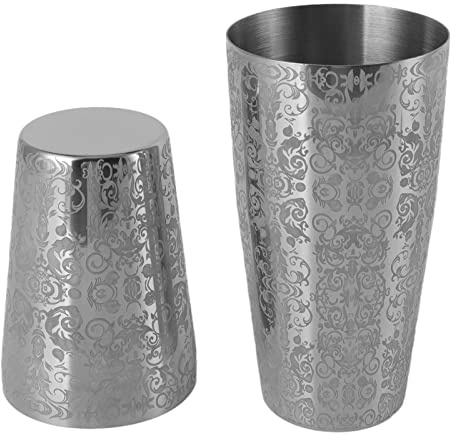 Shaker à cocktail, 2 pièces en acier inoxydable gravé Martini Shaker boîtes Boston Bar mélangeur boisson mélange essentiel vin agitant outil pour barman bar café (Sans fond)