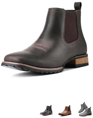 MASHANGGOU Chelsea Botas de vaquero para hombre, botas elásticas para el tobillo para vestir casual, botines de Chelsea Occidental para hombre, Negro , 45 EU