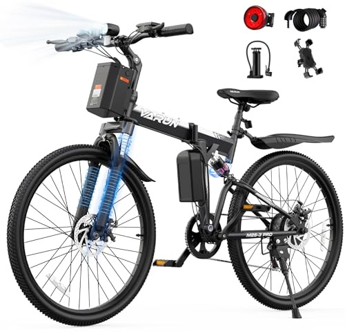 VARUN 26'' Electric Bike, Folding Ebike for Men and Women, Dual Suspension | 48V 374.4Wh Battery, 44 Miles Range, 7 Speed Gear, LCD-Display, 4 Riding Modes