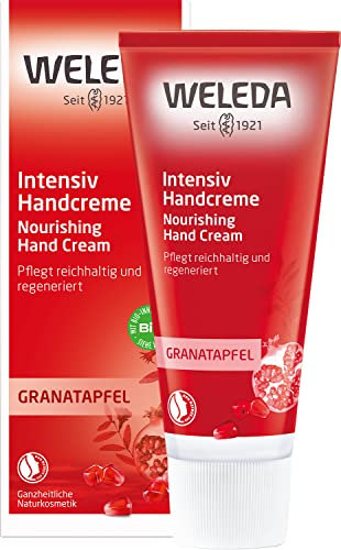 WELEDA Bio Intensiv Handcreme Granatapfel - Naturkosmetik Handpflege Creme beugt Pigmentflecken vor, Nachhaltige Feuchtigkeitscreme mit Sheabutter & Orange-Vanille Duft für trockene Hände (1x 50ml)