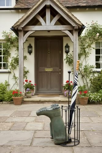 4 Pair Boot & Umbrella Stand Heavy Duty Solid Steel Welly Rack Handcrafted in the UK Antique Black Indoor/Outdoor Shoe & Boot Storage for Wellies, Riding Boots, Umbrellas & Walking Sticks